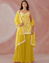 Yellow Sharara style Suit Faux Georgette Salwar Kameez in Sequins Embroidery & Lace Work
