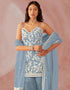 Light Blue Sharara style Suit Faux Georgette Salwar Kameez in Sequins Embroidery & Lace Work Closure View
