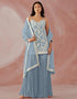 Light Blue Sharara style Suit Faux Georgette Salwar Kameez in Sequins Embroidery & Lace Work