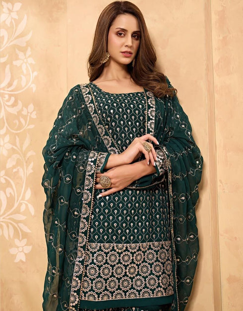 Bottel Green Georgette Pant Suit Closure View