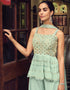 Light Green Palazzo style Dress Ready-Made Suits Salwar Kameez in Embroidery, Mirror & Lace Work Closure View