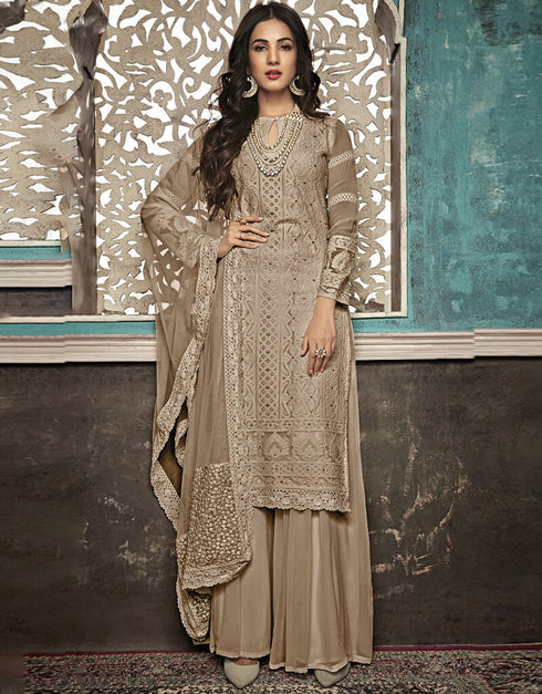Coco Palazzo style Suit Faux Georgette Salwar Kameez in Heavy Embroidery & Lace Work