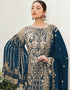 Royal Blue Pant style Suits Georgette Salwar Kameez in Seqiuns Embroidery, Stone & Lace Work Closure View