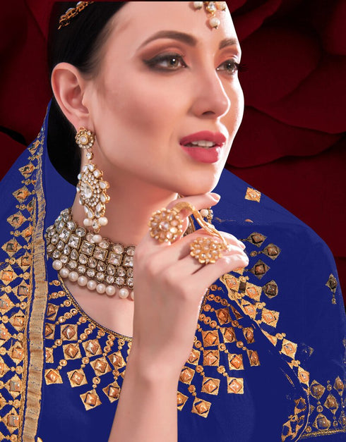 Blue Pure Georgette Anarkali Pant Closure View