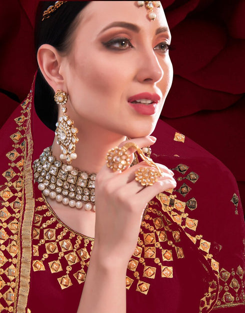 Maroon Pure Georgette Anarkali Pant Closure View