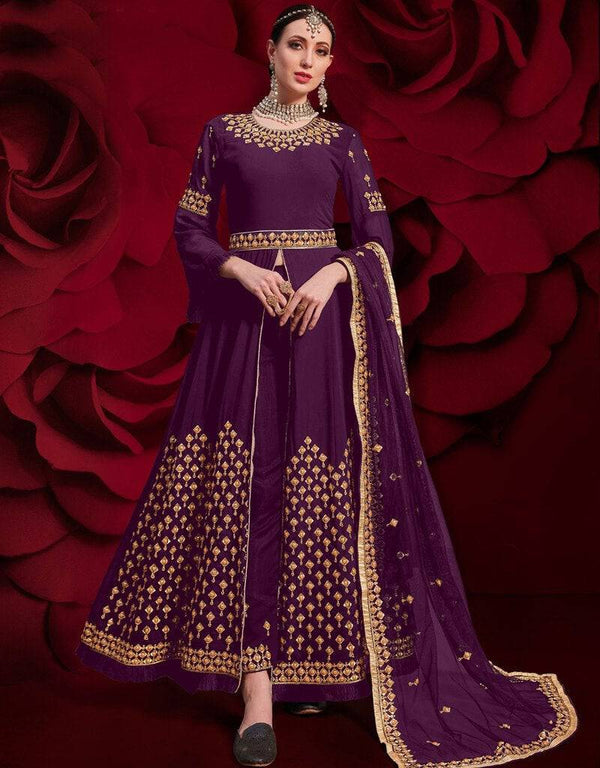 Purple Pure Georgette Anarkali Pant
