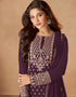 Purple Palazzo style Dress Real Georgette Salwar Kameez in Sequins Embroidery & Lace Work Closure View