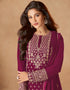 Magenta Palazzo style Dress Real Georgette Salwar Kameez in Sequins Embroidery & Lace Work Closure View