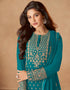 Sky Blue Palazzo style Dress Real Georgette Salwar Kameez in Sequins Embroidery & Lace Work Closure View