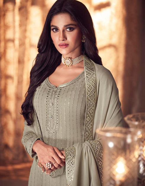 Beige Real Georgette Palazzo Salwar Suits Closure View