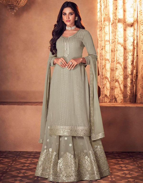 Beige Real Georgette Palazzo Salwar Suits