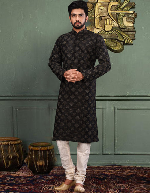 Black Kurta Off White Chudidaar