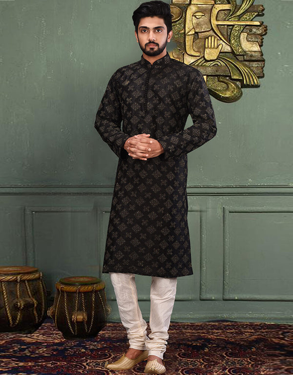 Black Kurta Off White Chudidaar