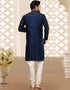 Navy Blue Kurta Dupion Silk Churidar Closure View
