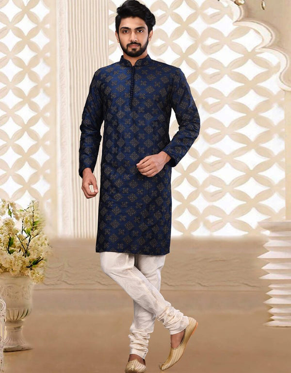 Navy Blue Kurta Dupion Silk Churidar