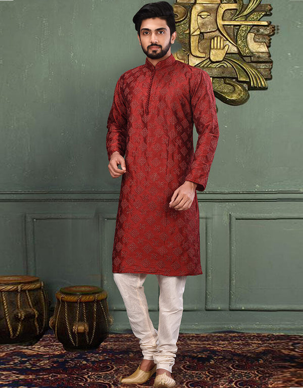 Red Kurta Off White Chudidaar