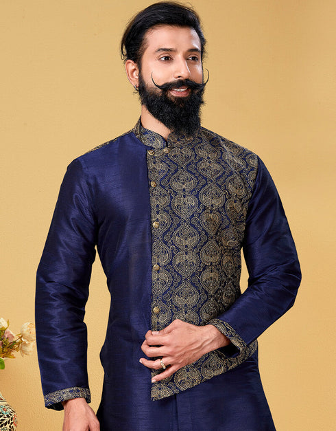 Navy Blue Kurta Dhupion Embroidered Silk Chudidaar Closure View