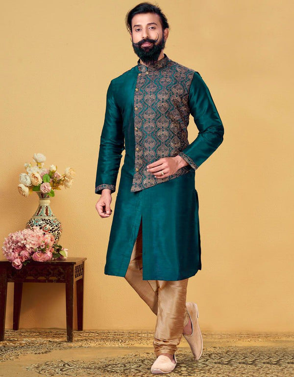 Rama Green Kurta Dhupion Embroidered Silk Churidar