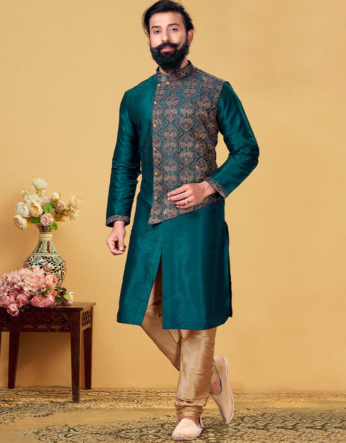 Rama Green Kurta Dhupion Embroidered Silk Chudidaar