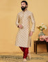 Cream Kurta Dhupion Embroidered Silk Churidar Closure View