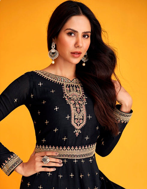 Mirage Pant style Anarkali Semi-Stitched Designer Salwar Kameez Salwar Kameez in Heavy Sequins Embroidery & Lace Work Closure View