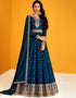 Prussian Blue Pant style Anarkali Semi-Stitched Designer Salwar Kameez Salwar Kameez in Heavy Sequins Embroidery & Lace Work