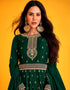 Dark Green Pant style Anarkali Semi-Stitched Designer Salwar Kameez Salwar Kameez in Heavy Sequins Embroidery & Lace Work Closure View