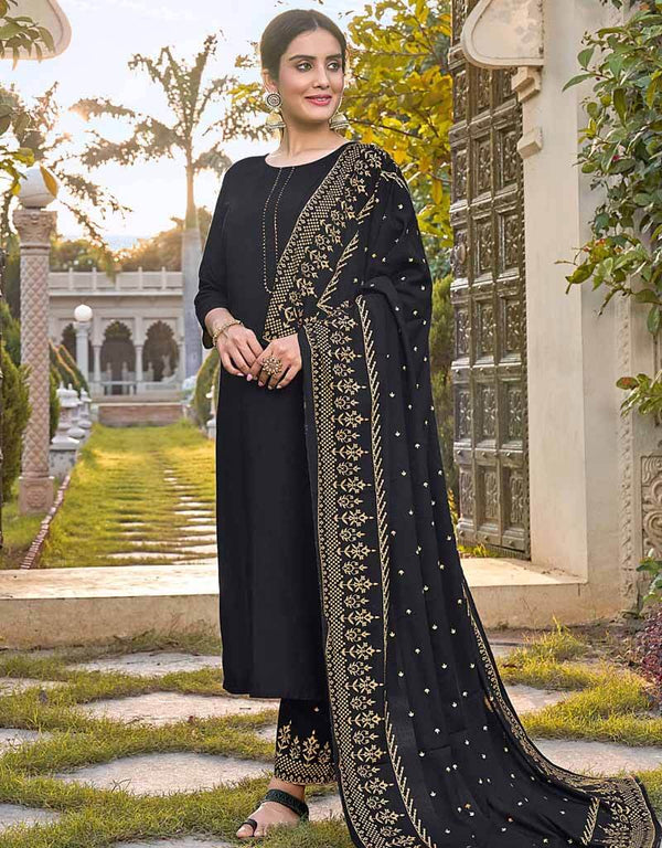 Black 14Kg Rayon Pant Salwar Suits