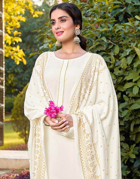 White 14Kg Rayon Pant Salwar Suits Closure View