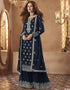 Dark Blue Palazzo style Dress Real Georgette Salwar Kameez in Sequins Embroidery & Lace Work