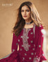 Wine Palazzo style Dress Real Georgette Salwar Kameez in Sequins Embroidery & Lace Work Closure View