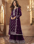 Dark Purple Palazzo style Dress Real Georgette Salwar Kameez in Sequins Embroidery & Lace Work
