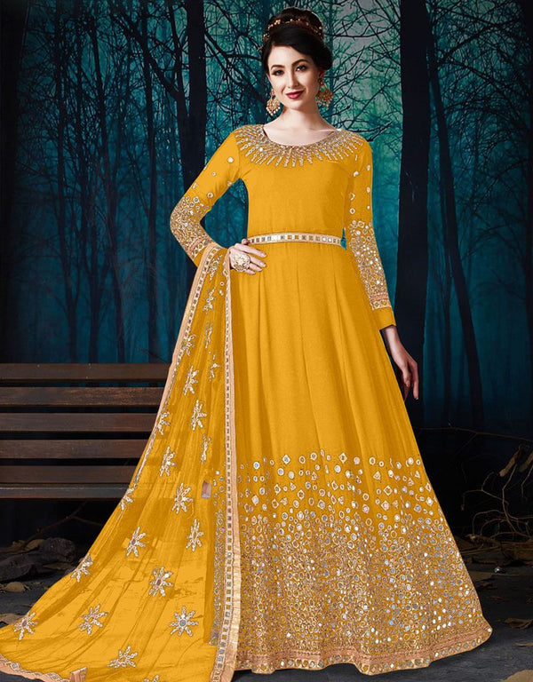 Yellow Pure Georgette Anarkali Suit
