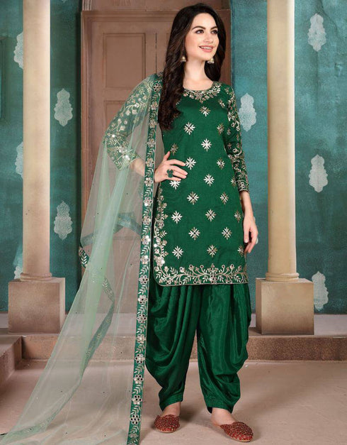 Bottle Green Art Silk Palazzo Dress