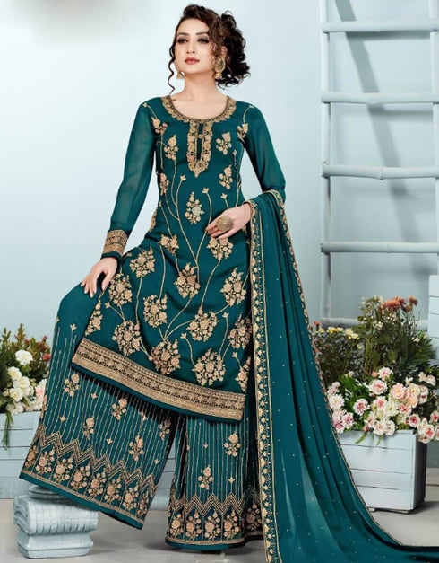 Light Blue Soft Georgette Palazzo Suits