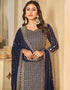 contemporary dark blue faux georgette heavy designer wedding wear salwar suit with dark blue faux georgette df-28-10283 Front View