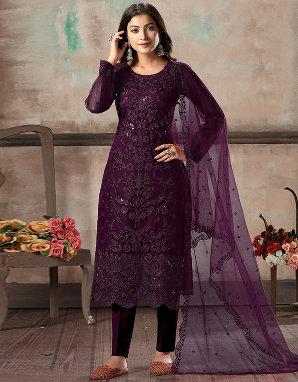 Purple Net Pant Suit