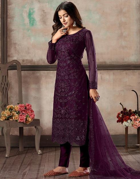 Purple Net Pant Suit Closure View