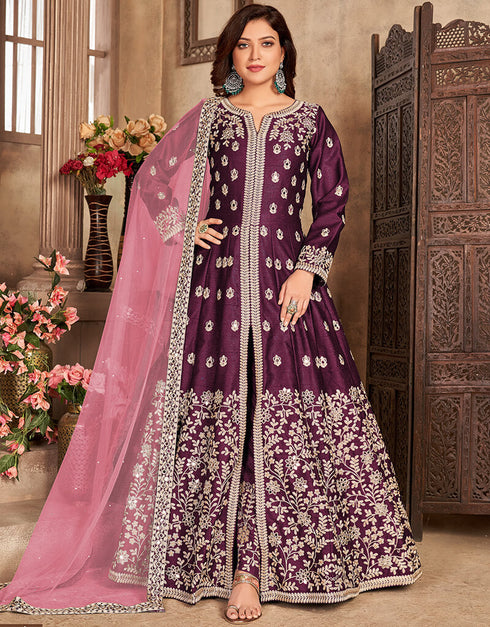 Purple Art Silk Pant Suit