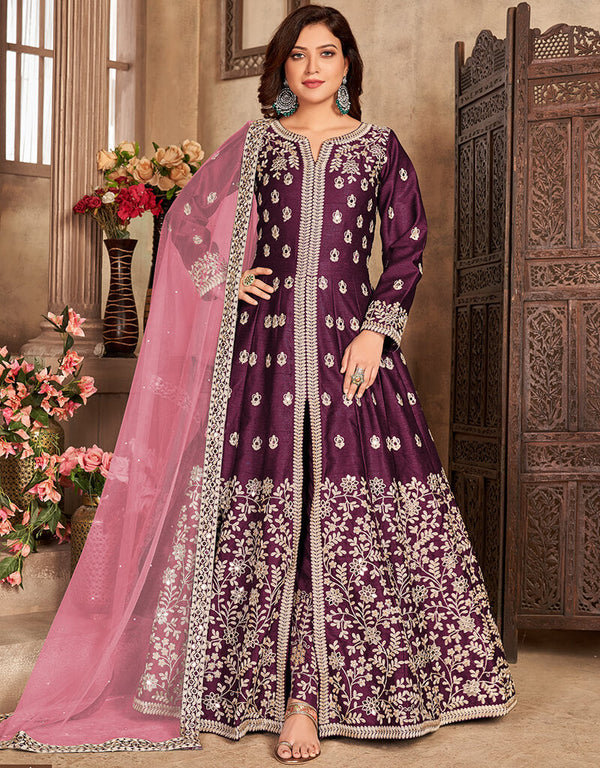 Purple Art Silk Pant Suit