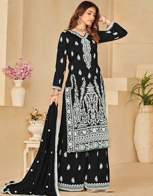 fashionable zeus art silk designer party wear salwar suit with zeus art silk df-25-10255 Back View