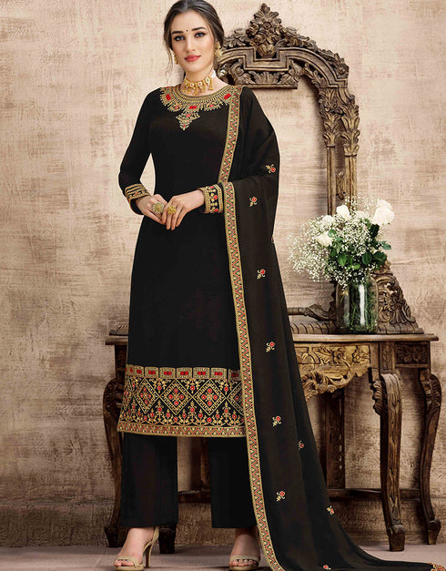 Black Swiss Georgette Pant Salwar Suit