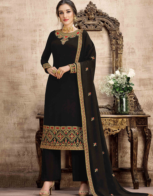 Black Swiss Georgette Pant Salwar Suit