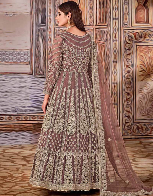 Brown Net Anarkali Suit