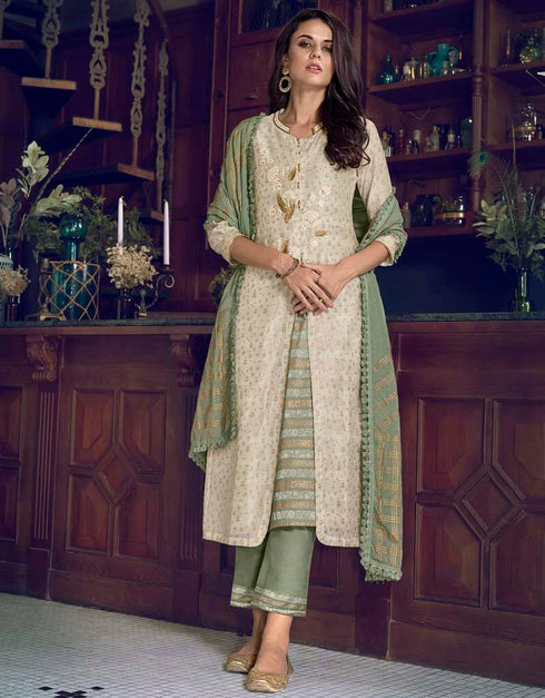 Off White Pure Art Silk Pant Salwar Suits