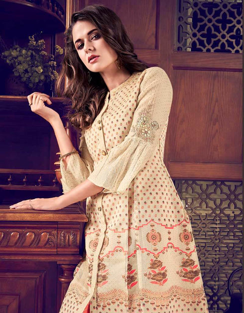 Off White Pure Art Silk Pant Salwar Suits Back View