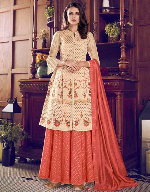 Off White Pure Art Silk Pant Salwar Suits