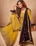 Mustard Yellow Palazzo style Dress Real Georgette Salwar Kameez in Embroidery, Foil Mirror & Lace Work Closure View Embroidery Back side View