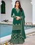Green Palazzo style Salwar Suit Faux Georgette Salwar Kameez in Embroidery, Sequins & Lace Work