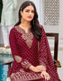 Dark Wine Palazzo style Salwar Suit Faux Georgette Salwar Kameez in Embroidery, Sequins & Lace Work Closure View